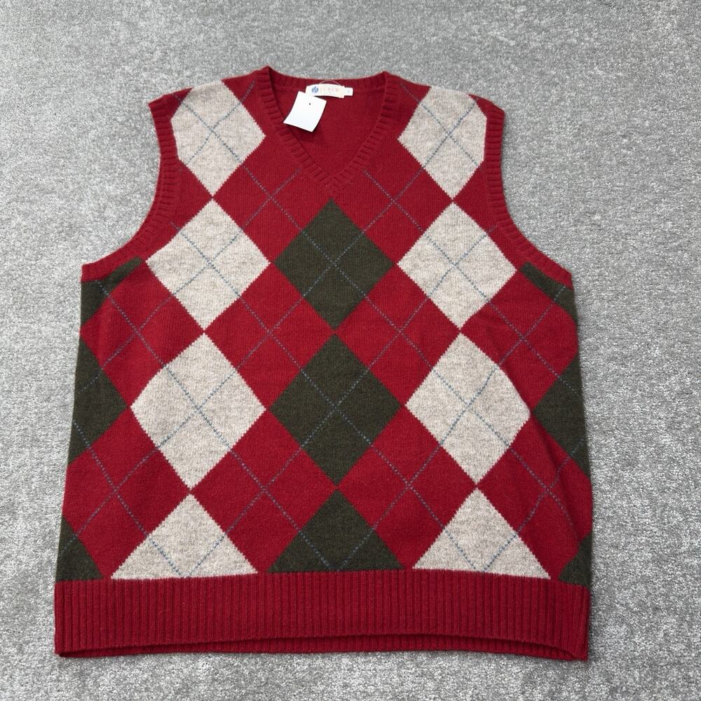 NWT J.Crew Argyle Lambswool Sweater Vest V Neck Preppy Knit Red Green Mens XL